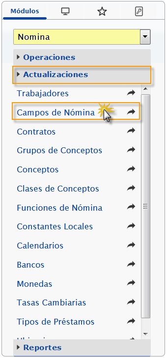 Seleccion de seccion Campos de nomina
