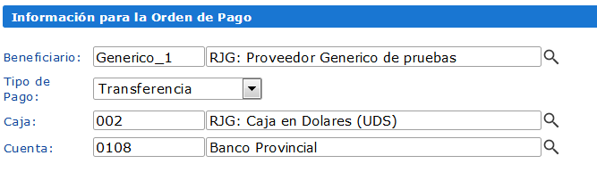 Información para la orden de pago