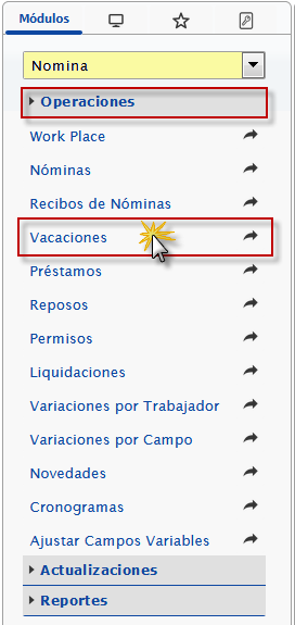 Ingresando al formulario 'Vacaciones'