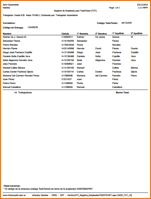 Reporte: Registro de Empleado para TodoTicket (TXT)