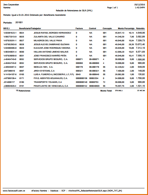 Reporte: Relación de Retenciones de ISLR (XML)