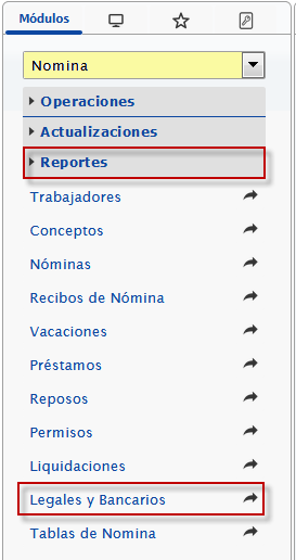 Ingresando a la opción Reportes de 'Legales y Bancarios'