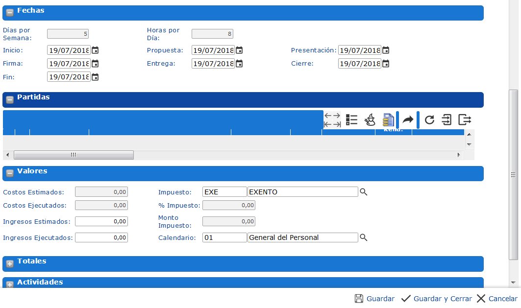 Partidas del Proyecto