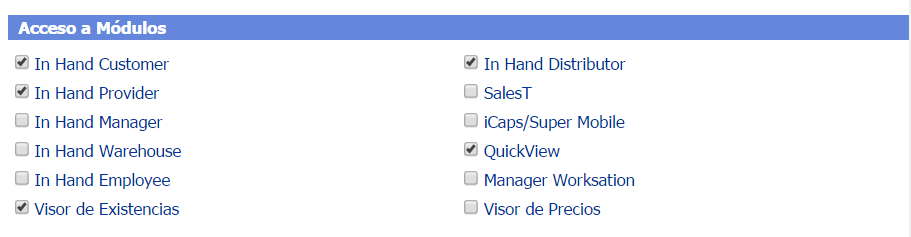 Sección Acceso a Módulos