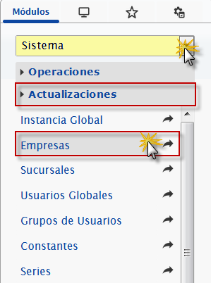 Seleccionando el Módulo Sistema, Empresas