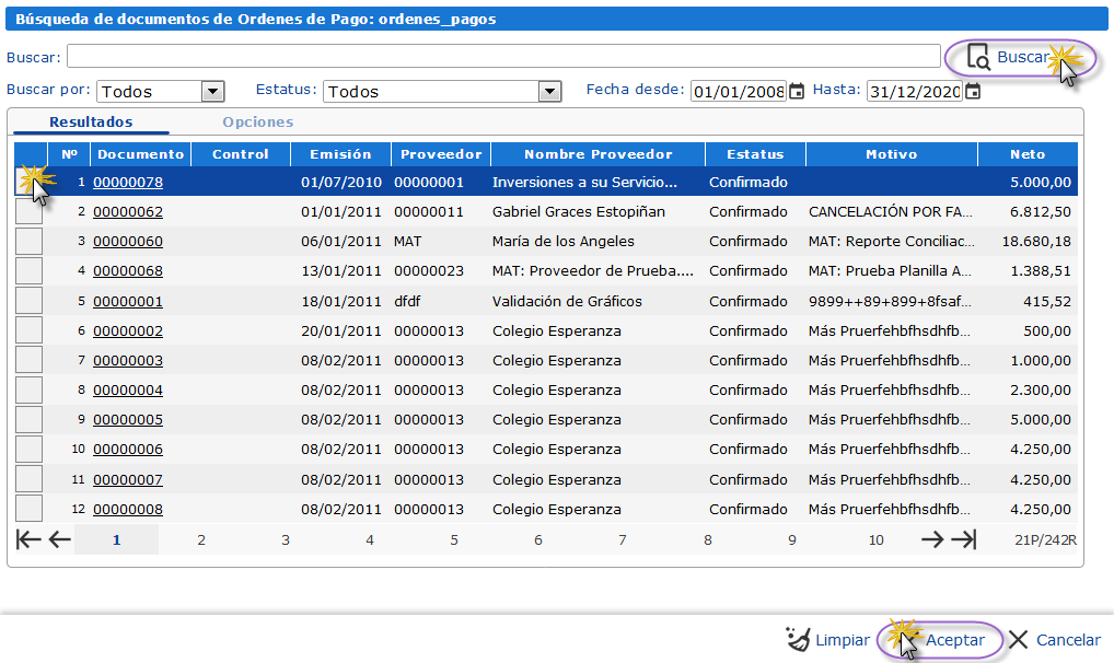 Panel Buscar