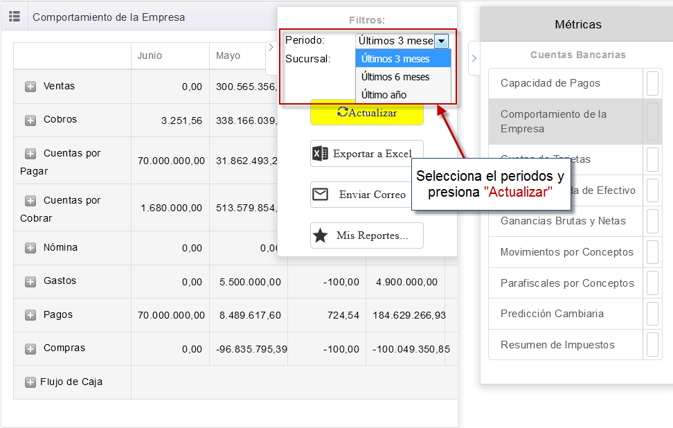 Accediendo a la métrica comportamiento de la empresa