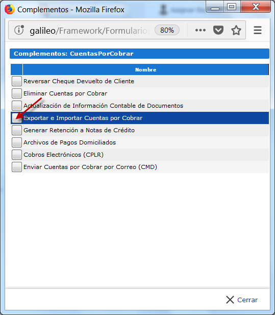 Seleccionar Exportar e Importar Cuentas por Cobrar