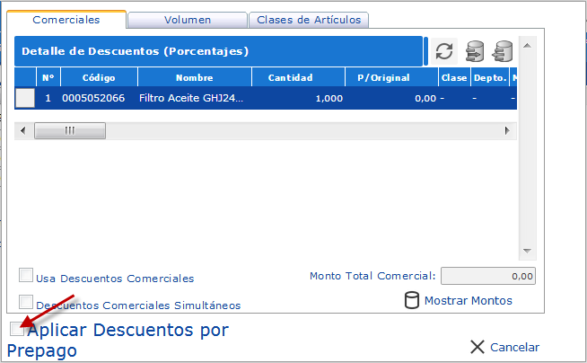 Aplicación manual de Descuentos por Prepago