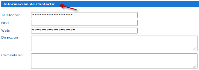 Sección Información de Contacto