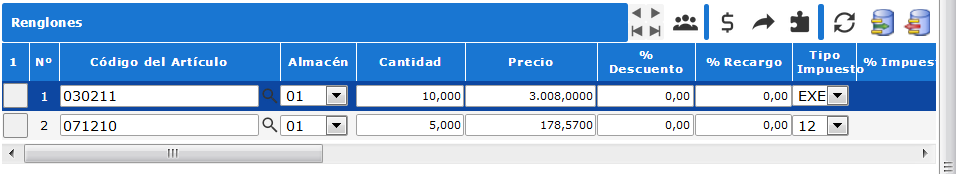 Sección Renglones