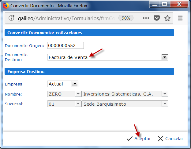 Generando una factura a partir de una cotización - 2