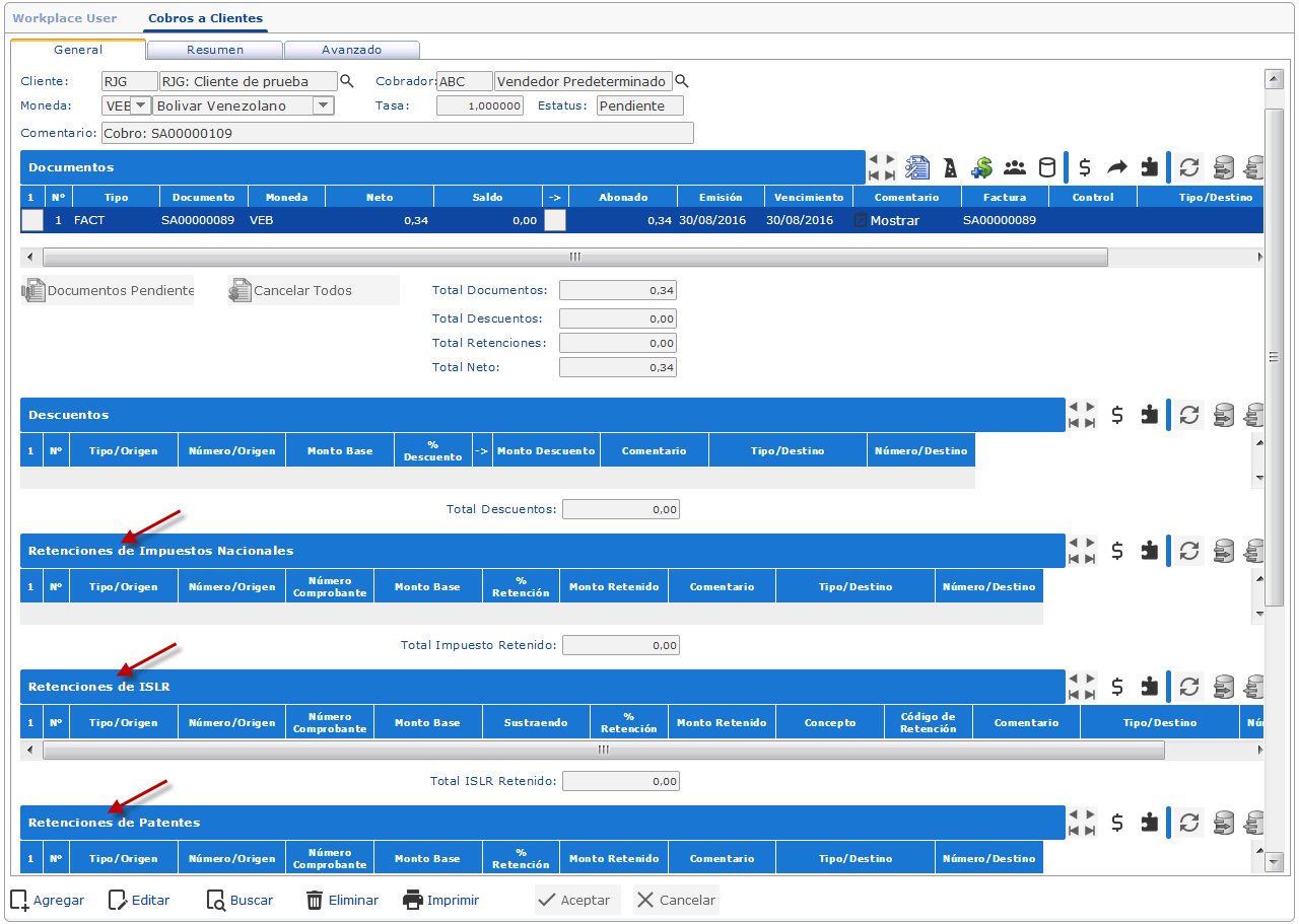 Cobros a Clientes con Retenciones