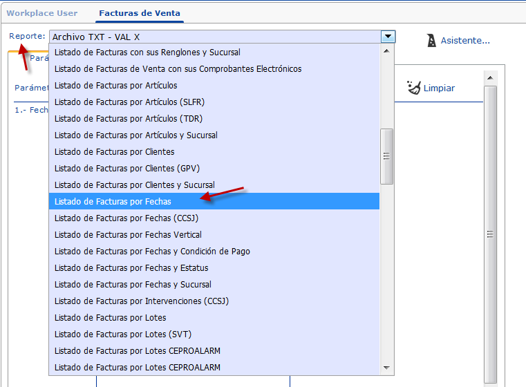 Emitir Listado de Facturas por Fechas