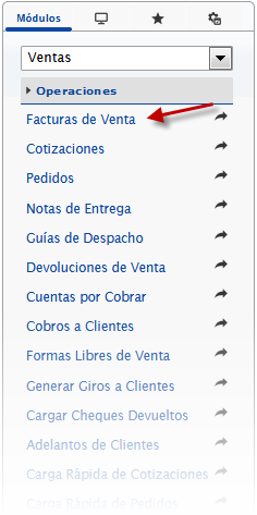 Seleccionando el modulo ventas, Facturas de Ventas