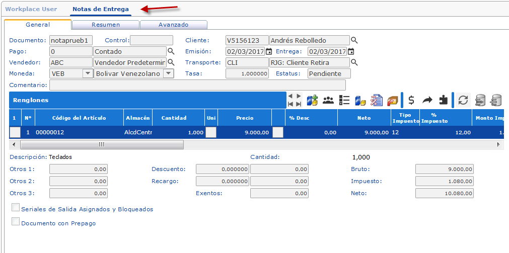 Notas de Entrega