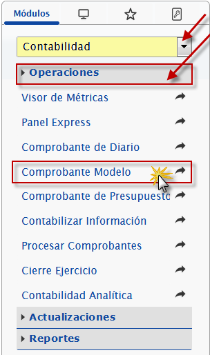 Seccion Operaciones, Opcion Comprobantes Modelos