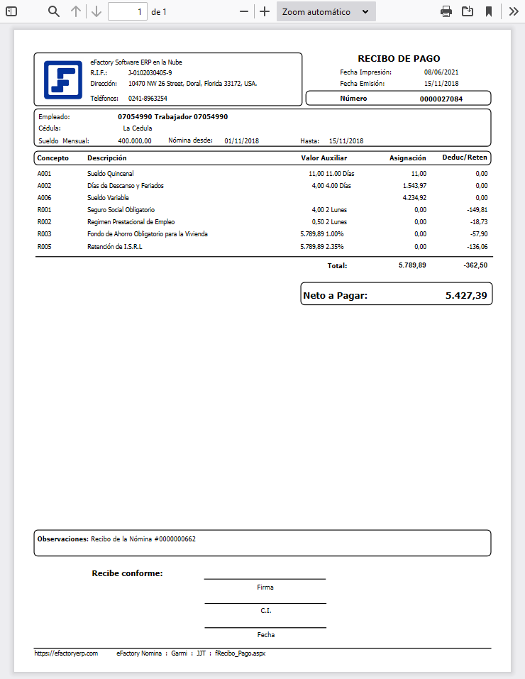 Formato de Recibo de Pago