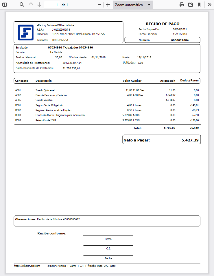 Formato de Recibo de Pago (CVCT)