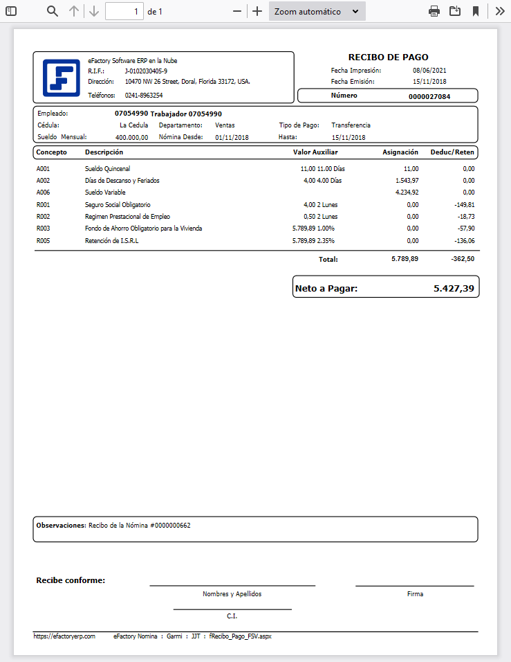 Formato de Recibo de Pago (FSV)