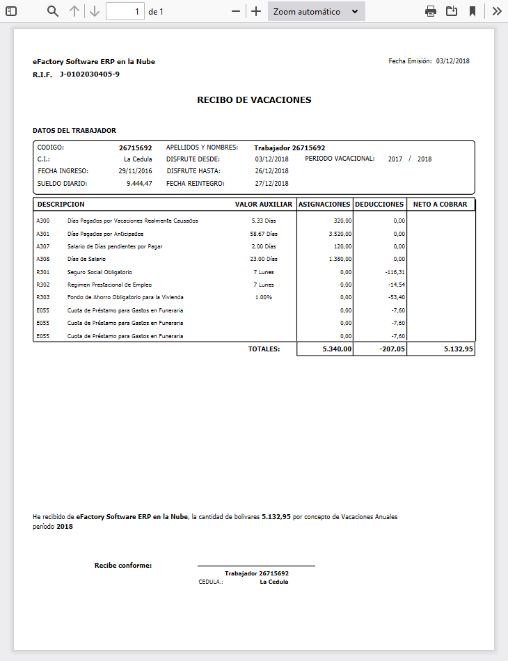 Formato de Recibo de Vacaciones (CPLR)