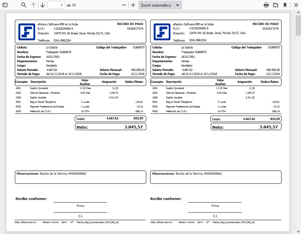 Formatos de Recibos de Pago con Duplicado