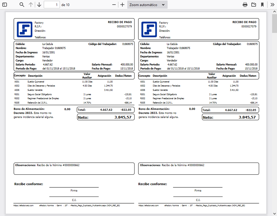 Formatos de Recibos de Pago con Duplicado (Multicentro)