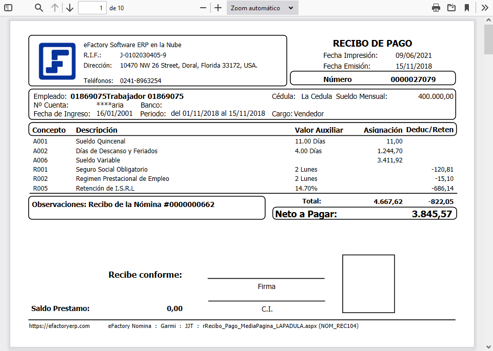 Formatos de Recibos de Pago en Lote LAPADULA (Media Página)