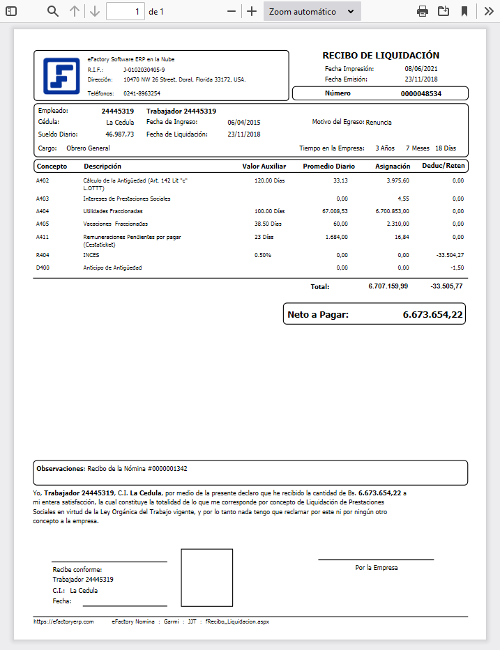 Listado de Recibos de Liquidaciones