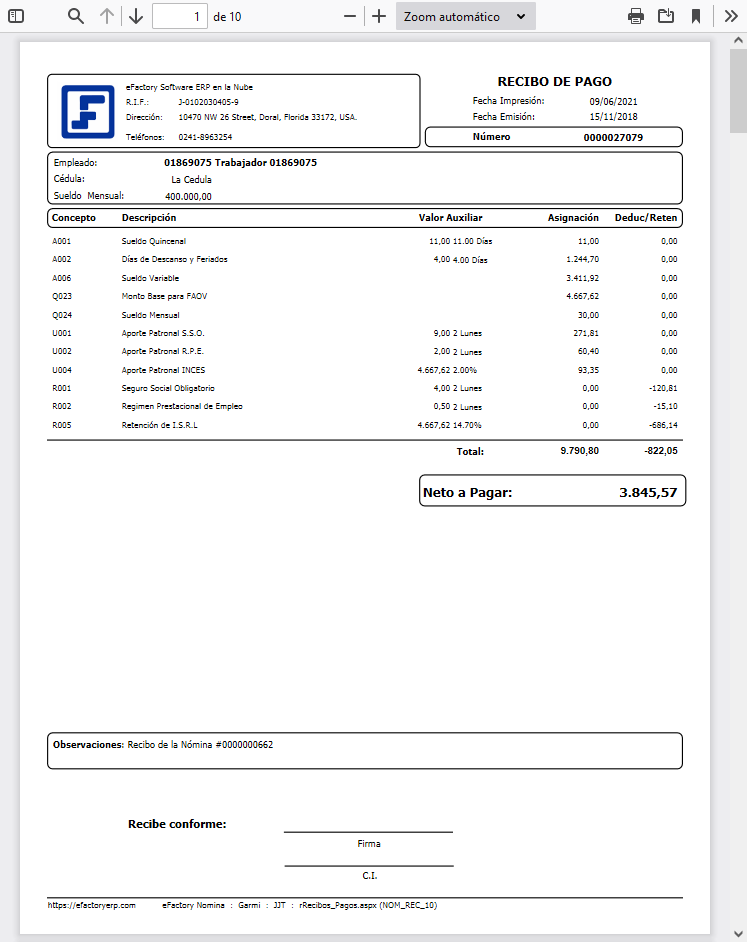 Listado de Recibos de Pago