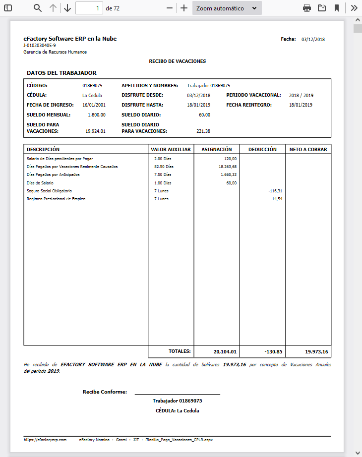 Listado de Recibos de Liquidaciones (CPLR)