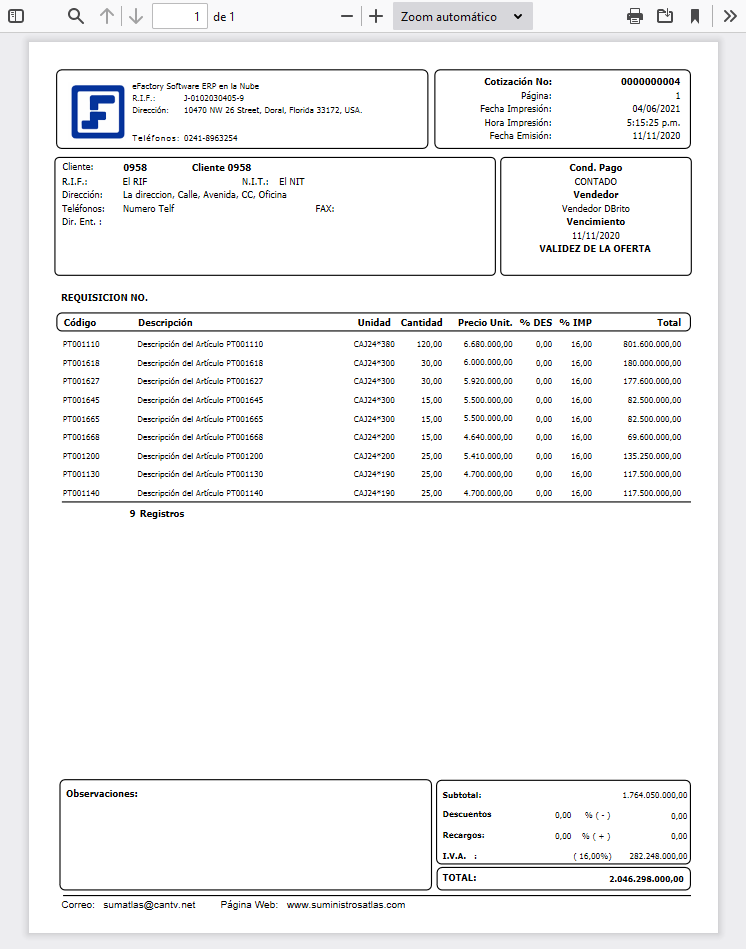 Formato de Cotizaciones a Clientes (ATL)