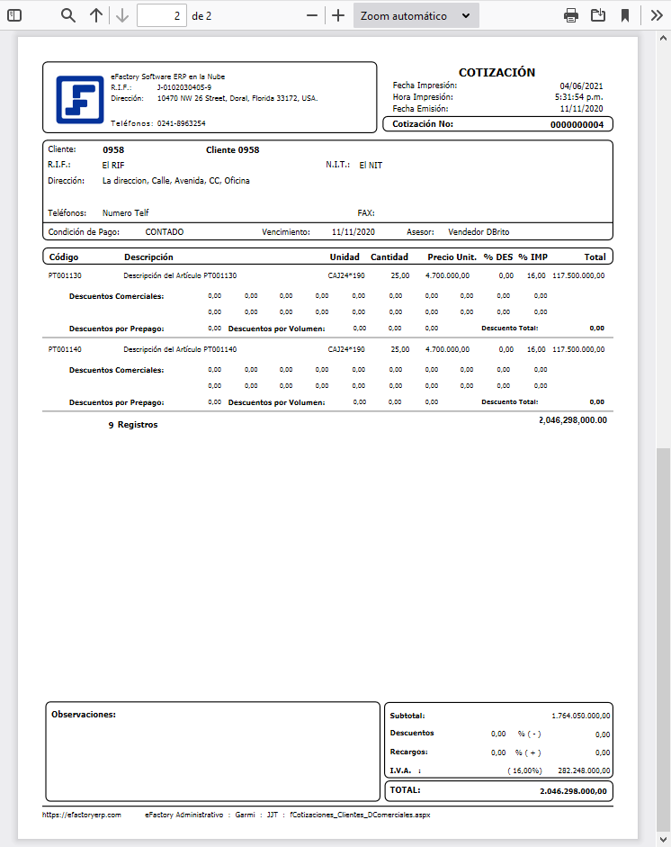 Formato de Cotizaciones a Clientes con Descuentos Comerciales