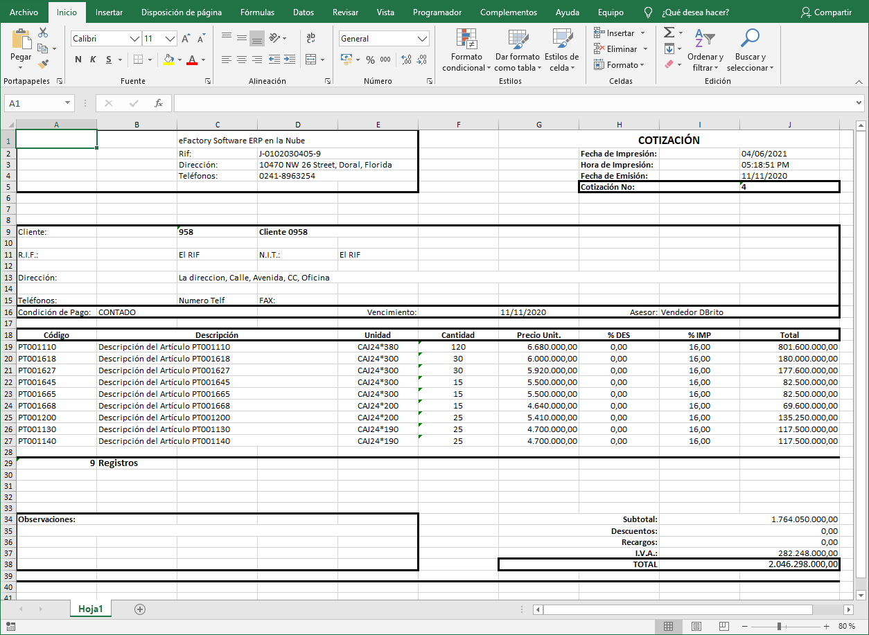 Formato de Cotizaciones a Clientes (EXCEL)