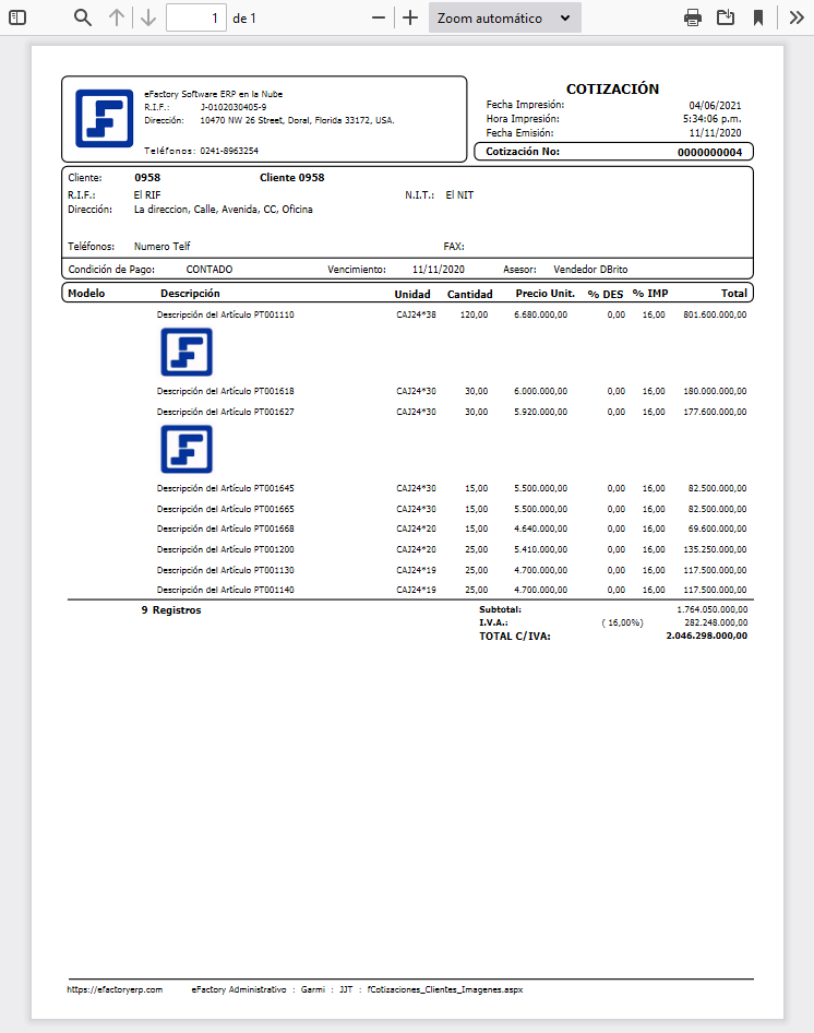 Formato de Cotizaciones a Clientes con Imágenes