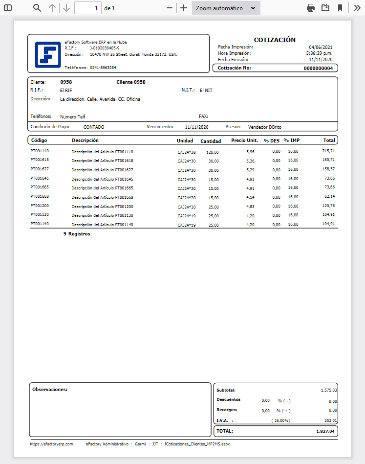 Formato de Cotizaciones a Clientes MP2MS