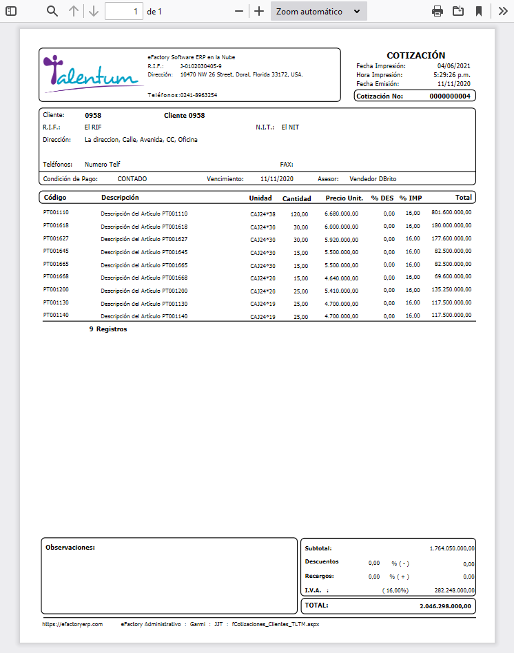 Formato de Cotizaciones a Clientes (TLTM)