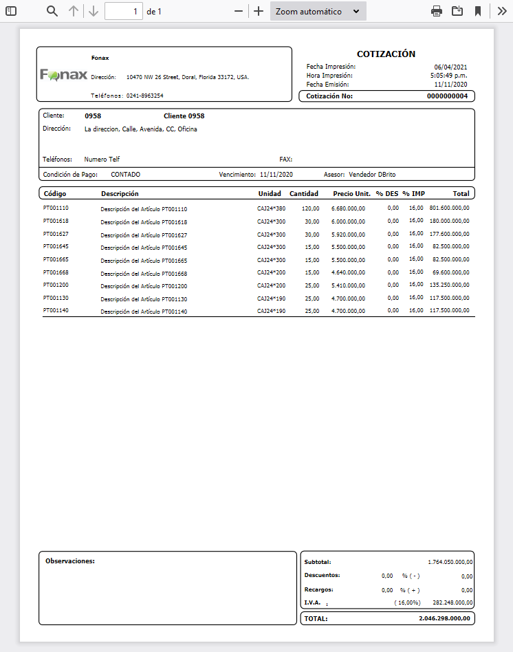 Formato de Cotización Fonax