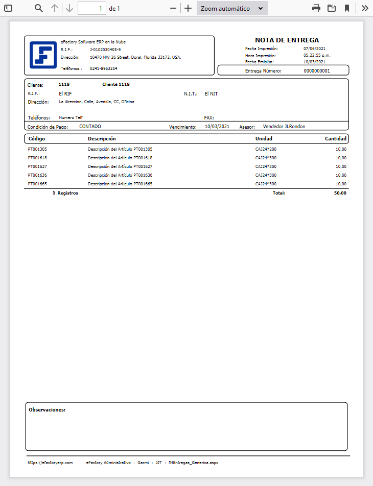 Formato de Nota de Entrega Genérica