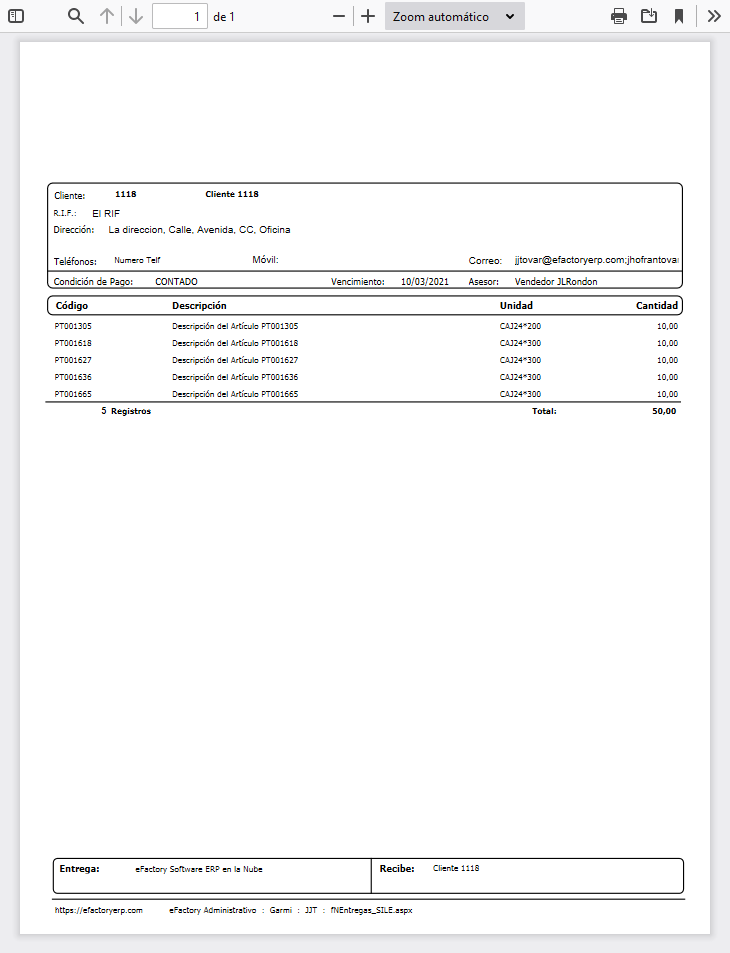 Formato de Nota de Entrega (SILE)