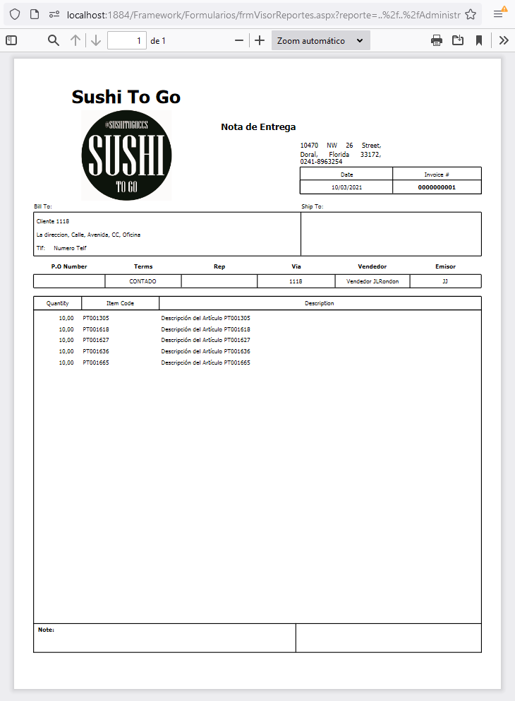 Formato de Nota de Entrega (SSTG) / Sin Precio