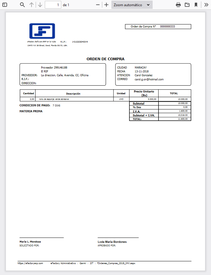 Formato de Órdenes de Compras (CHIRINOS CHEMICAL)