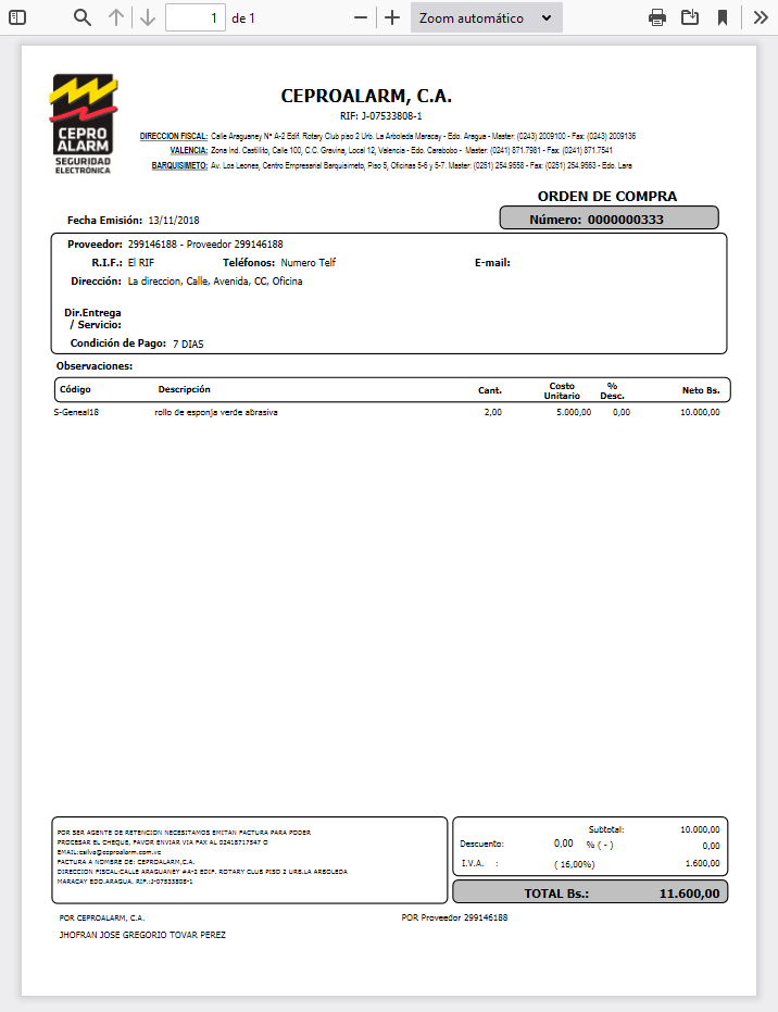 Formato de Órdenes de Compras (CEPROALARM)