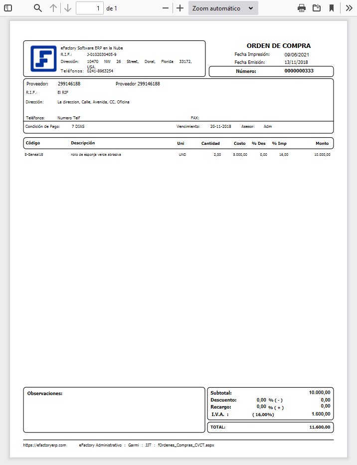 Formato de Órdenes de Compras (CVCT)