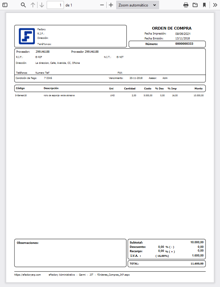 Formato de Órdenes de Compras (IKP)