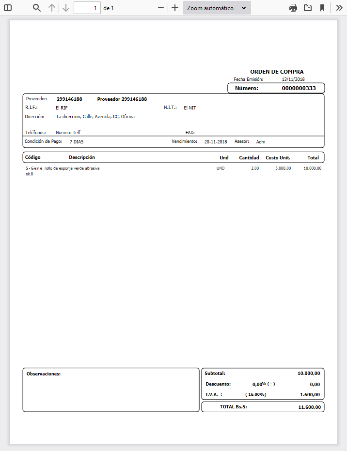 Formato de Órdenes de Compras de Membrete (FRML)