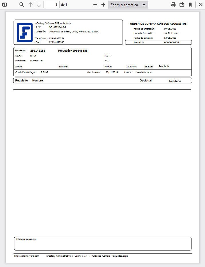 Formato de Órdenes de Compras con sus Requisitos