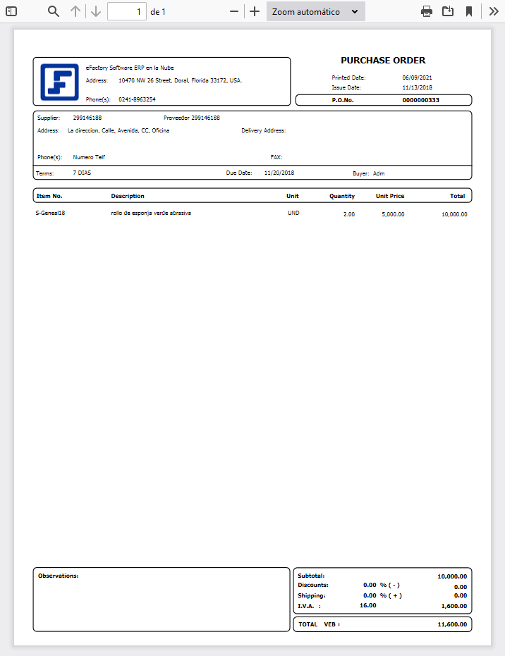 Formato de Órdenes de Compras (USA)