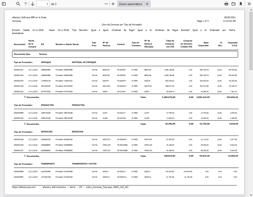 Libro de Compras por Tipo de Proveedor
