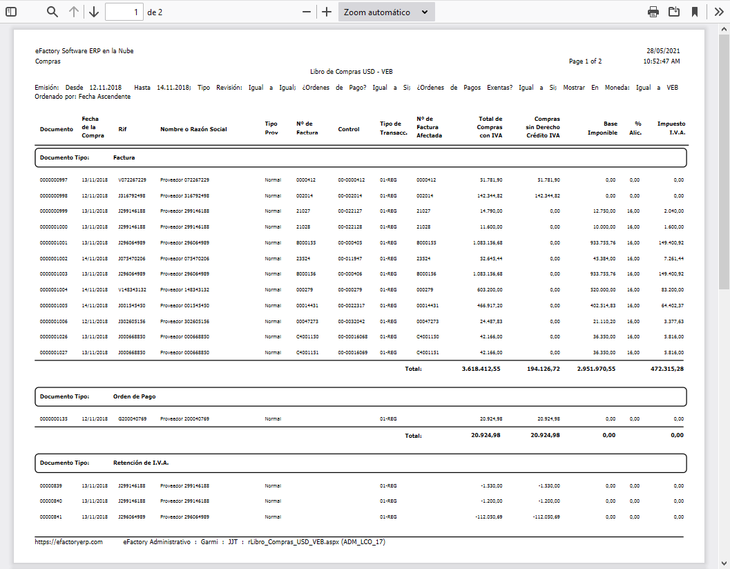 Libro de Compras USD - VEB